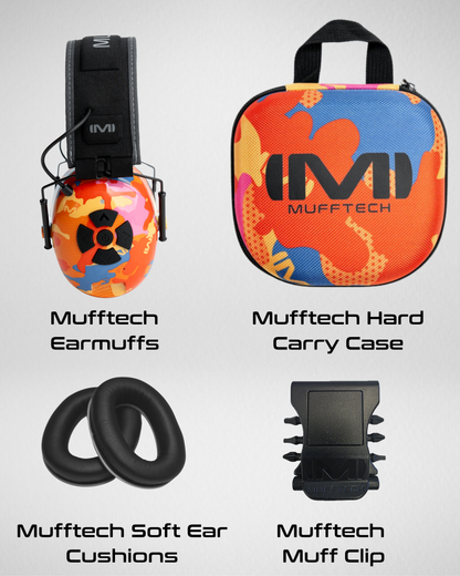 3rd Birthday Sale Bundle - Orange Roughy Mufftech Bluetooth Earmuffs with Carry Case, Soft Ear Cushions and a Muff Clip