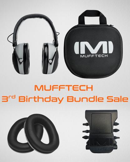 3rd Birthday Sale Bundle - Double OG Mufftech Bluetooth Earmuffs with Carry Case, Soft Ear Cushions and a Muff Clip