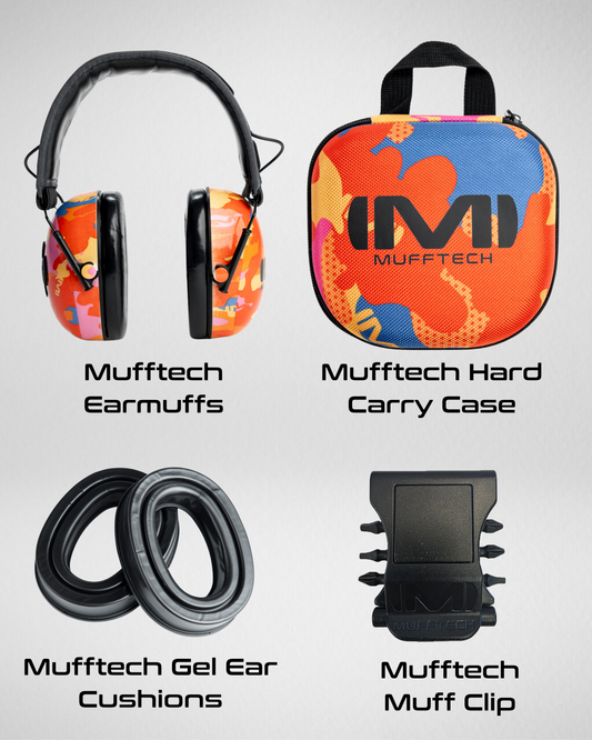 3rd Birthday Sale Bundle - Orange Roughy Mufftech Bluetooth Earmuffs with Carry Case, Gel Ear Cushions and a Muff Clip