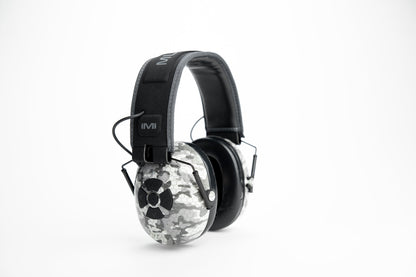 Mufftech Sole Bluetooth earmuffs folded for compact storage, three-quarter angle view