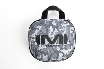 Mufftech rugged hard carry case in matching grey camo, included with Sole Bluetooth earmuffs